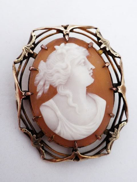 Antique Victorian Gold Filled Shell Cameo Brooch