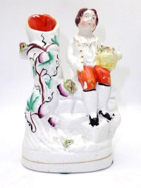 Antique Staffordshire Spill Vase Boy With Flowers