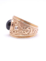Etruscan Cabochon Garnet Diamond Ring Band 14K