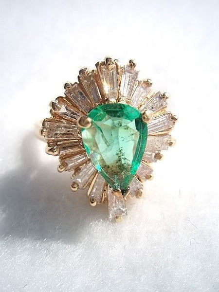 Emerald & Diamond Tapered Baguette Cocktail Ring