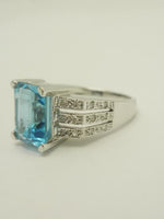 Blue Topaz & Diamond White Gold Ring 14K