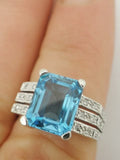 Blue Topaz & Diamond White Gold Ring 14K