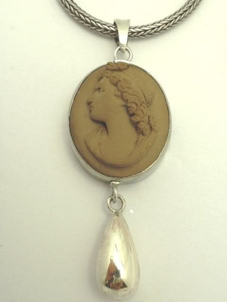 Antique Lava Cameo Sterling Necklace