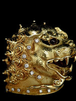 Chinese Fu Lion Foo Dog 18K Gold Brooch Ruby Diamond
