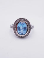 Antique Oval Blue Topaz & Diamond Ring 14K