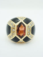 Marquis Garnet Diamond Onyx Inlay 14K YG Dome Ring