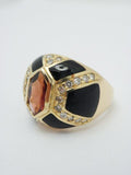 Marquis Garnet Diamond Onyx Inlay 14K YG Dome Ring