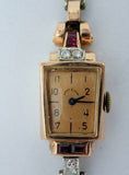 Ladies Art Deco 14K Rose gold Diamond Ruby Elgin Wrist Watch