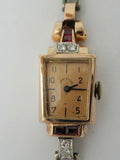 Ladies Art Deco 14K Rose gold Diamond Ruby Elgin Wrist Watch
