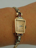 Ladies Art Deco 14K Rose gold Diamond Ruby Elgin Wrist Watch