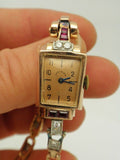 Ladies Art Deco 14K Rose gold Diamond Ruby Elgin Wrist Watch