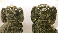 Victorian Antique Jackfield Enameled Comfort Dogs Spaniels