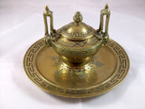 Antique French Bronze Enameled Inkwell
