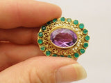 Antique 18K Amethyst & Emerald Brooch