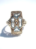 Art Deco Blue Topaz and Pearl Ring