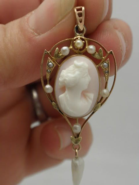 Antique Victorian Angel Skin Coral Cameo Pendant