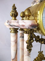 French Marble Ormolu Column Clock