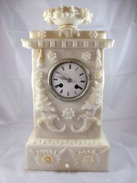 French Empire White Alabaster Clock