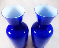 Antique Pair of Cobalt and Cased Glass Vases