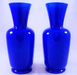 Antique Pair of Cobalt and Cased Glass Vases