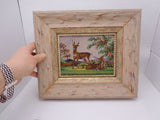 Antique Victorian Micro Bead Work Picture Deer Landscape