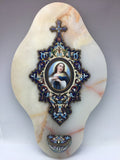 Antique French Holy Water Fount Onyx Champleve~