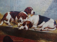 Large Three Fox Hunt Hounds Oil Painting