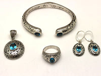 Sterling Silver Blue Topaz Bali Earrings