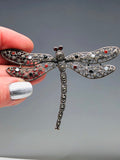Sterling Dragonfly Brooch Garnets Marquisites