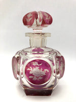 Antique Crystal Pink Etched Perfume Bottle