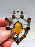 Antique Scottish Sterling Shield Brooch Garnet Topaz