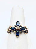 Antique English Blue Sapphire Pearl Ring 10K