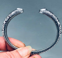 Sterling Silver Garnet Bali Clamper Hinged Cuff Bracelet