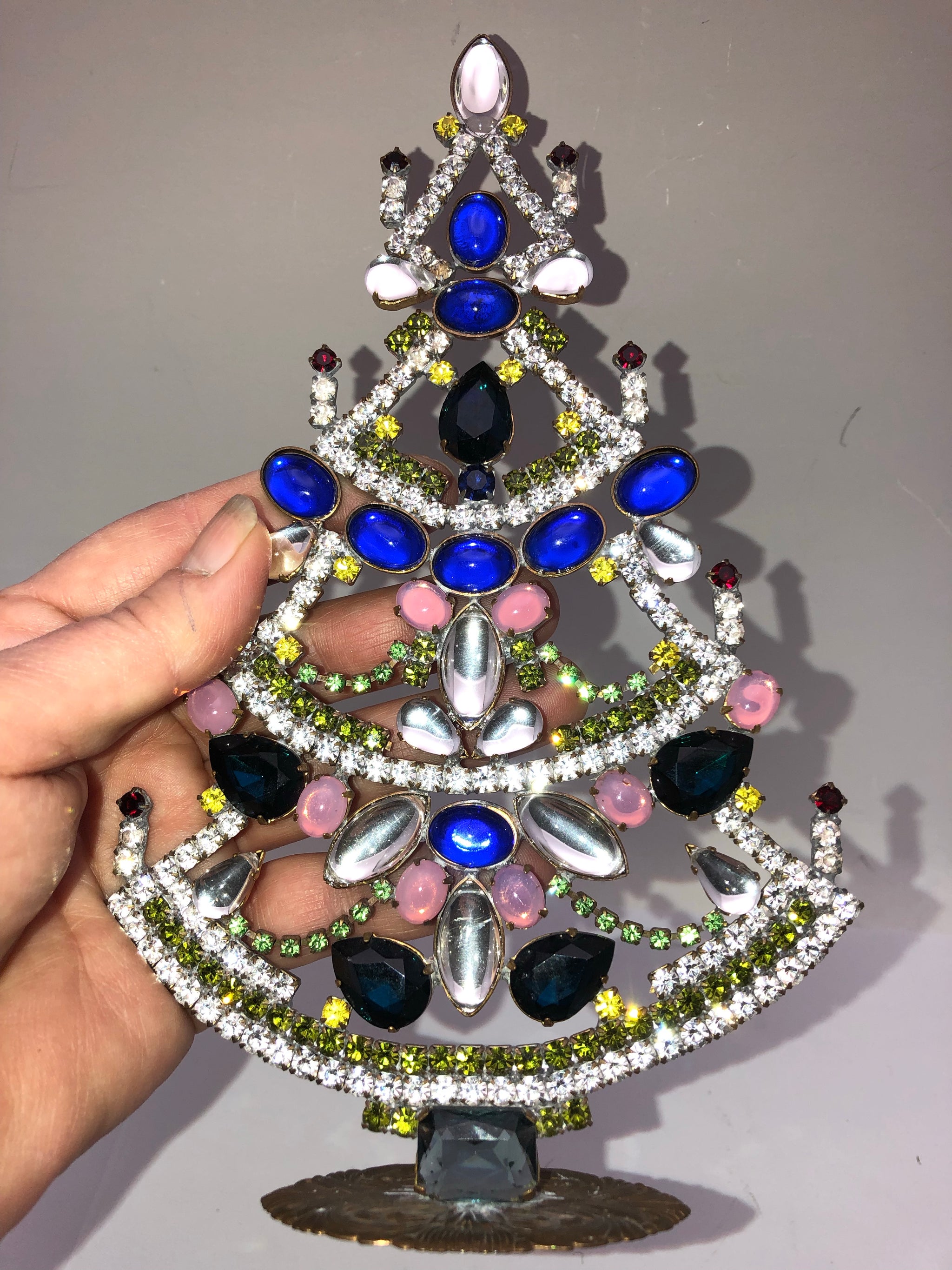 Large Czech Purple & Crystal Rhinestone newest Jeweled Mantle Christmas Tree