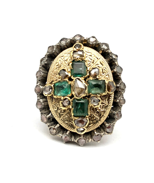 Antique Early Georgian Emerald & Diamond Ring 18K