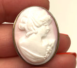 Antique Pink Shell Cameo Silver Brooch