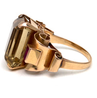 Art Deco Topaz & Ruby 18K Rose Gold Ring