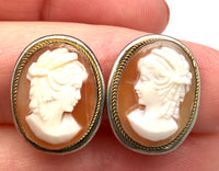 Antique Sterling Cameo Clip Earrings