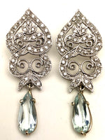 14K White Gold Diamond Aquamarine Earrings
