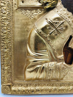 Antique Russian Icon Saint Nicholas Silver Gold Gilt