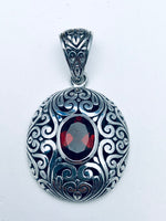 Sterling Silver Garnet Bali Pendant