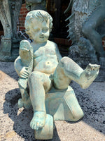 Bronze Putti Boy With Dolphin Fish Fountain