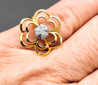 18K Yellow Gold Diamonds Clover Flower Ring