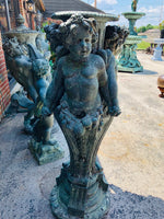 Vintage Bronze Three Cherubs Putti Pedestal Fountain