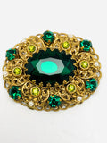Vintage West Germany Emerald & Peridot Glass Brooch  Pin
