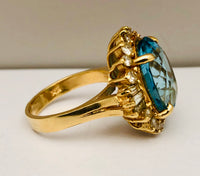 Blue Topaz Diamond 14K Yellow Gold Ring