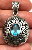 Sterling Silver Blue Topaz Bali Pendant
