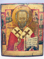 Antique Russian Icon St. Nicholas Oil on Panel