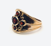 English Hand Crafted Five Garnet Ring 18K