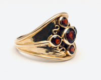English Hand Crafted Five Garnet Ring 18K